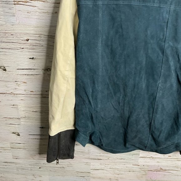 CHASER cream blue suede biker moto jacket size large - Picture 9 of 13